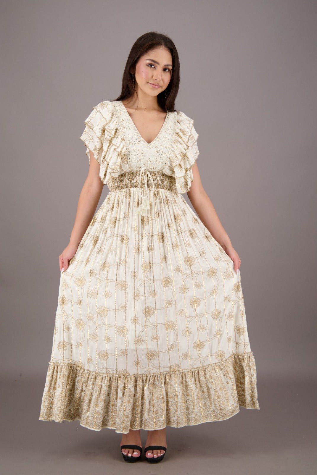 Daisy Flutter Sleeve Maxi 24710 - Advance Apparels Inc