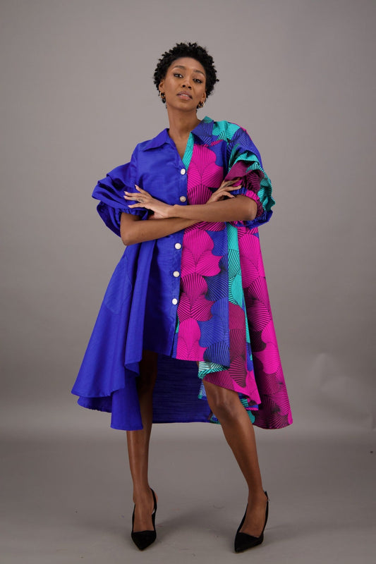 Denim / Print Panel Shirt Dress AD - 25057 - B081 - C2 - Advance Apparels Inc