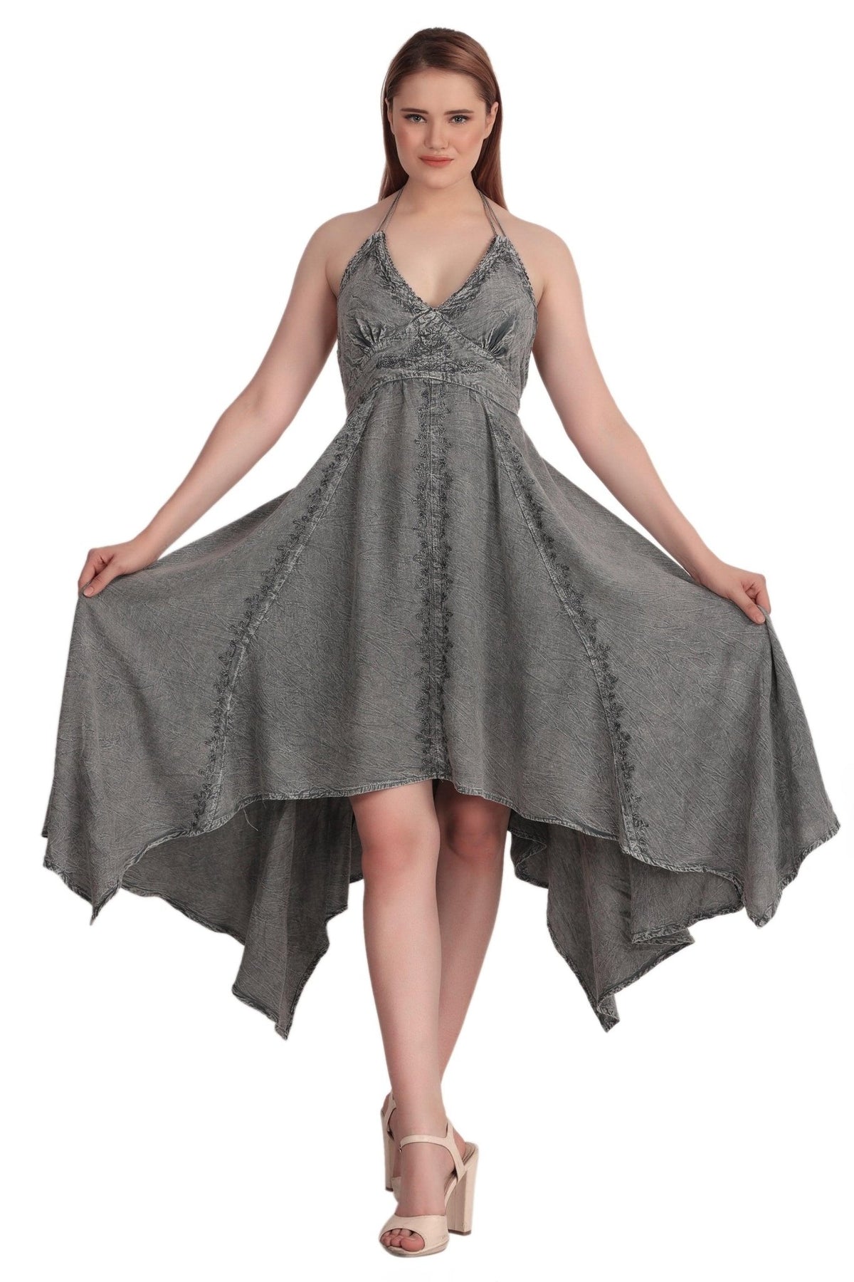 Elastic Back Acid Wash Dress (S/M-1X/2X) 4 Colors ADL-30332 - Advance Apparels Inc