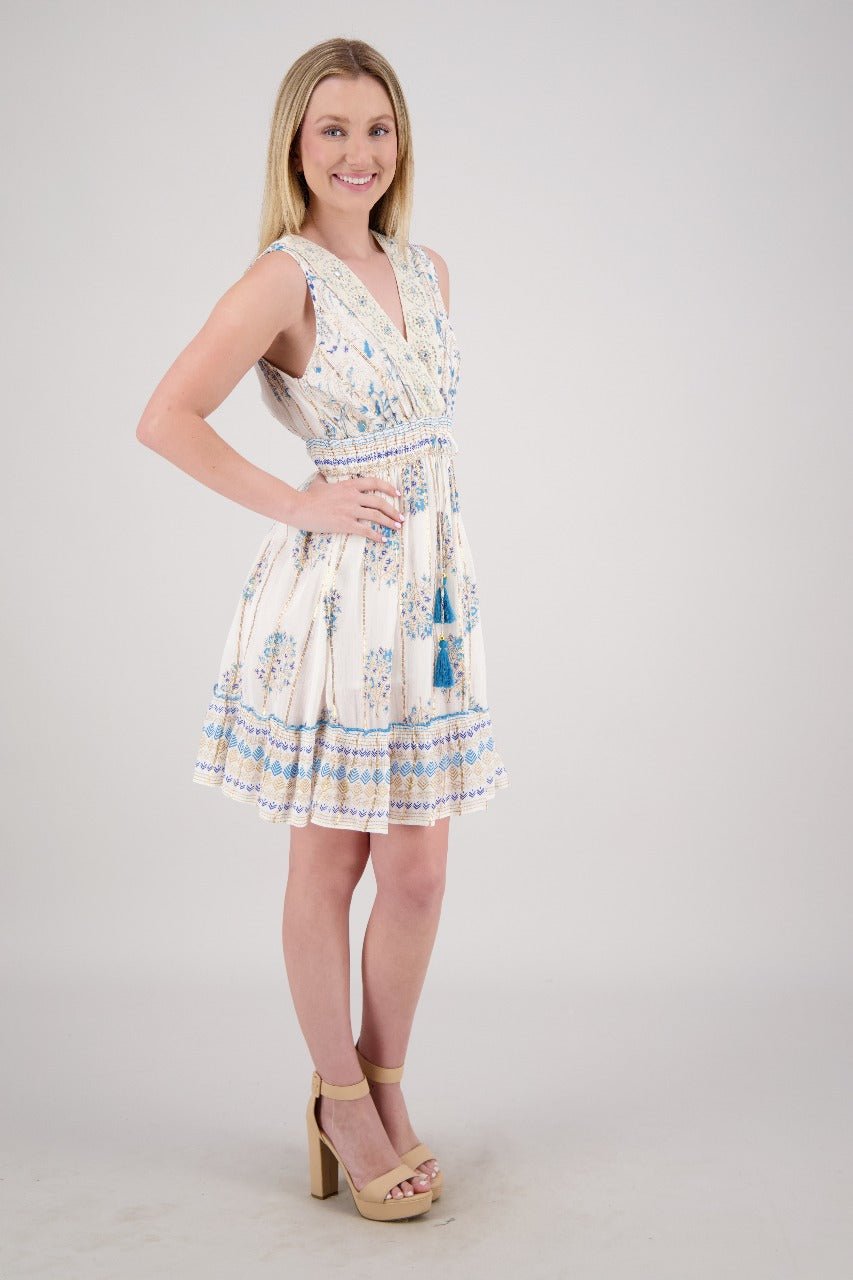 Floral Medallion V-Neck Mini Dress 25214 - Advance Apparels Inc