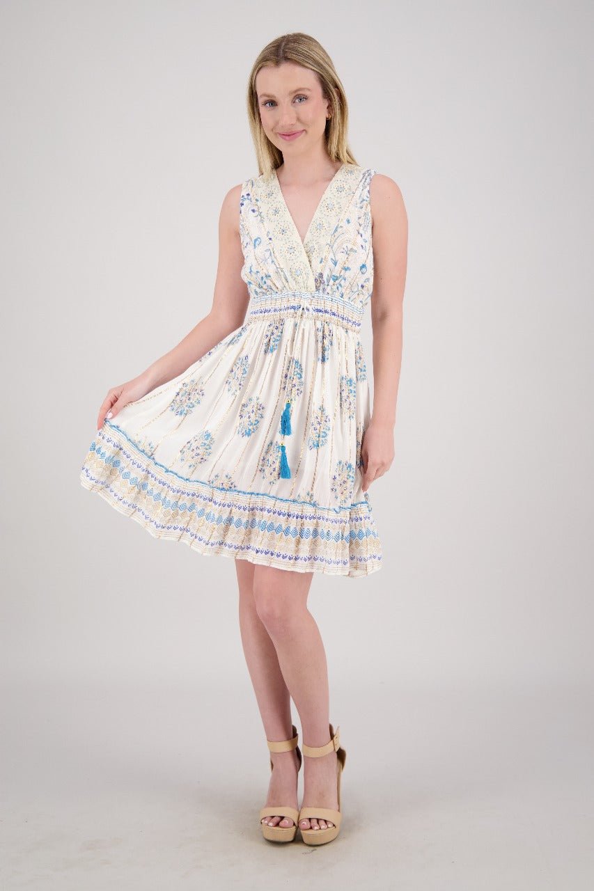 Floral Medallion V-Neck Mini Dress 25214 - Advance Apparels Inc