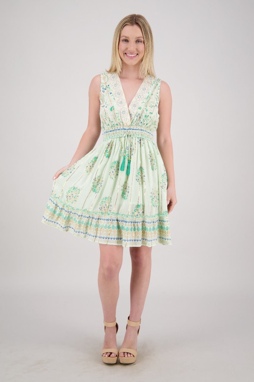 Floral Medallion V-Neck Mini Dress 25214 - Advance Apparels Inc