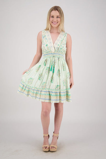 Floral Medallion V-Neck Mini Dress 25214 - Advance Apparels Inc