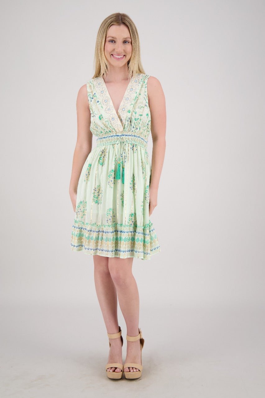Floral Medallion V-Neck Mini Dress 25214 - Advance Apparels Inc