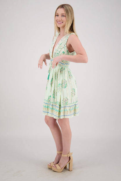 Floral Medallion V-Neck Mini Dress 25214 - Advance Apparels Inc
