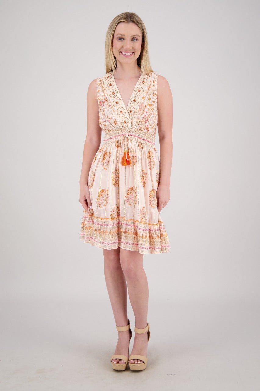 Floral Medallion V-Neck Mini Dress 25214 - Advance Apparels Inc