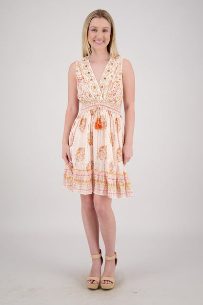 Floral Medallion V-Neck Mini Dress 25214 - Advance Apparels Inc