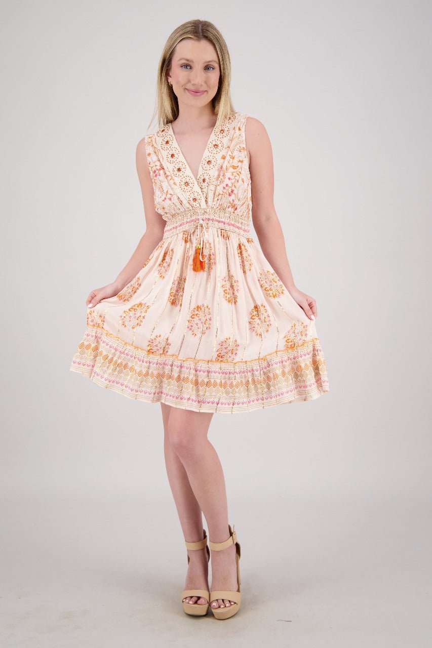 Floral Medallion V-Neck Mini Dress 25214 - Advance Apparels Inc