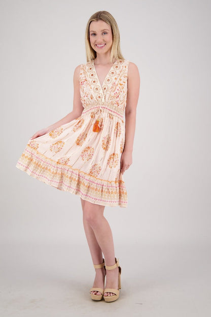 Floral Medallion V-Neck Mini Dress 25214 - Advance Apparels Inc