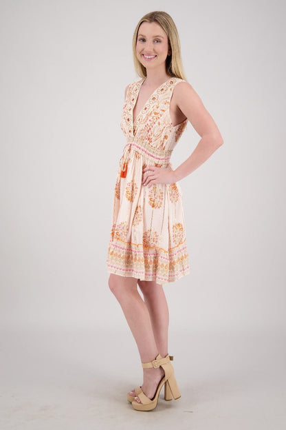 Floral Medallion V-Neck Mini Dress 25214 - Advance Apparels Inc