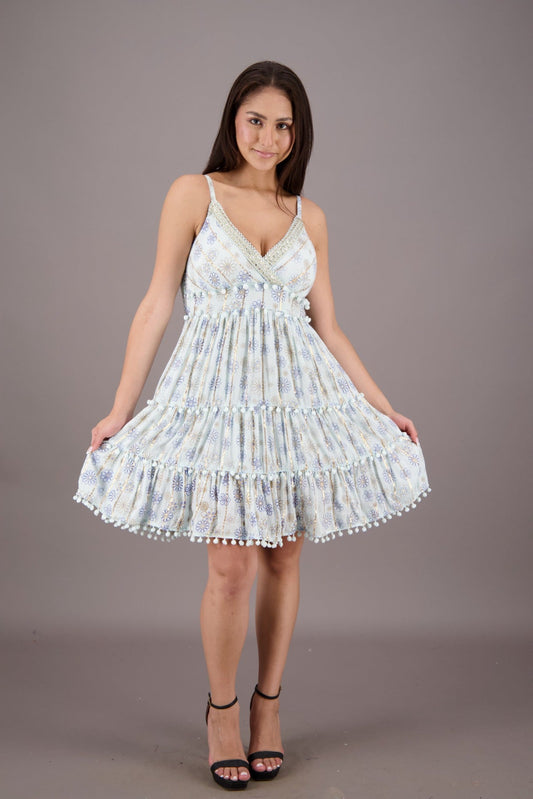 Floral Pom Pom Trim Midi Dress 24725 - Advance Apparels Inc