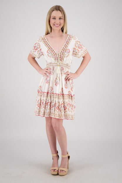 Flowy Boho Mini Dress with Keyhole Back 25213 - Advance Apparels Inc