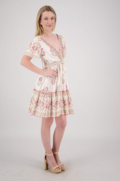 Flowy Boho Mini Dress with Keyhole Back 25213 - Advance Apparels Inc