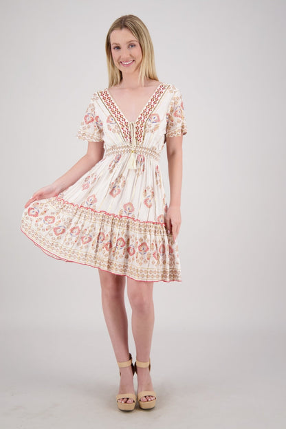 Flowy Boho Mini Dress with Keyhole Back 25213 - Advance Apparels Inc