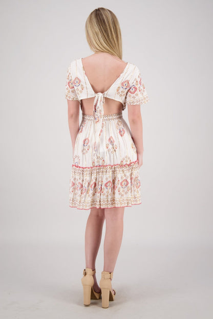 Flowy Boho Mini Dress with Keyhole Back 25213 - Advance Apparels Inc