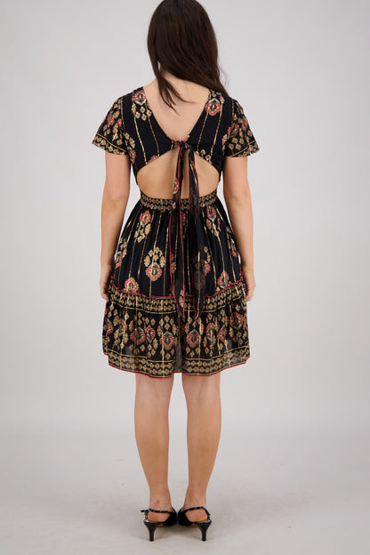 Flowy Boho Mini Dress with Keyhole Back 25213 - Advance Apparels Inc