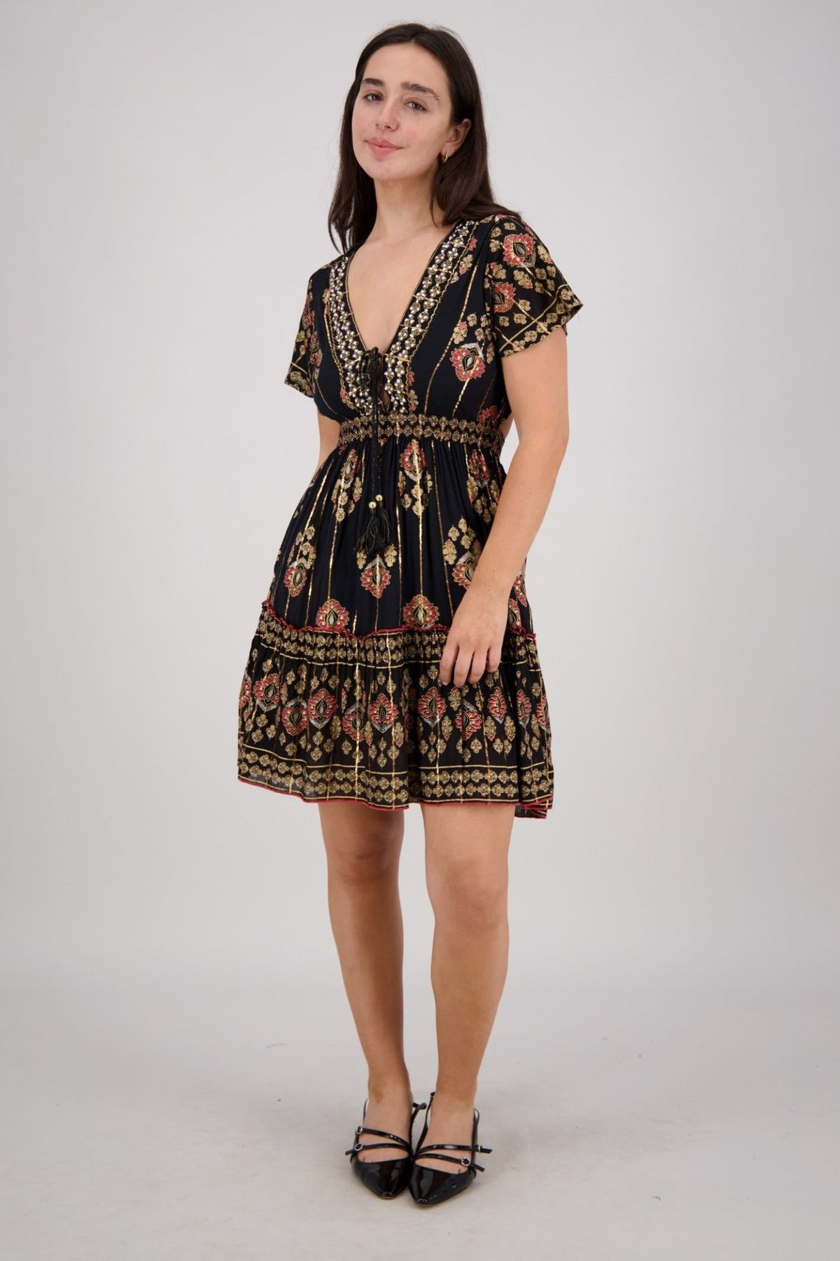 Flowy Boho Mini Dress with Keyhole Back 25213 - Advance Apparels Inc