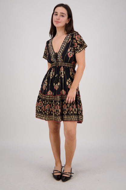 Flowy Boho Mini Dress with Keyhole Back 25213 - Advance Apparels Inc