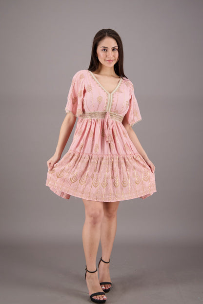 Flutter Sleeve V - Neck Pastel Dress 24934 - Advance Apparels Inc