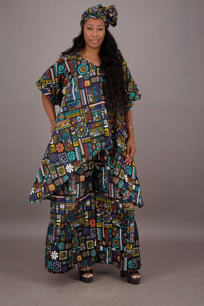 Geoemtric Print 2 Piece Pants Set APS - 25082 - 264 - Advance Apparels Inc