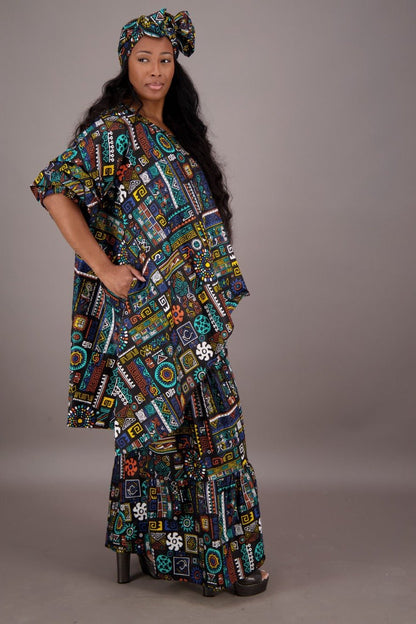 Geoemtric Print 2 Piece Pants Set APS - 25082 - 264 - Advance Apparels Inc