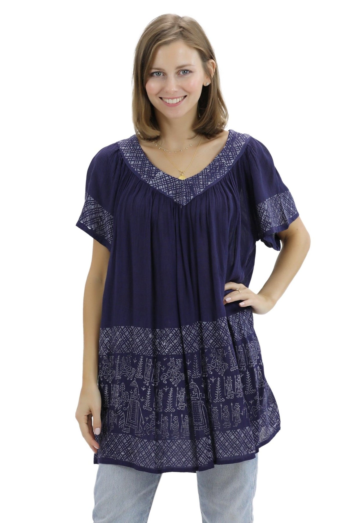 Geometric Border Print Blouse 94 - Advance Apparels Inc