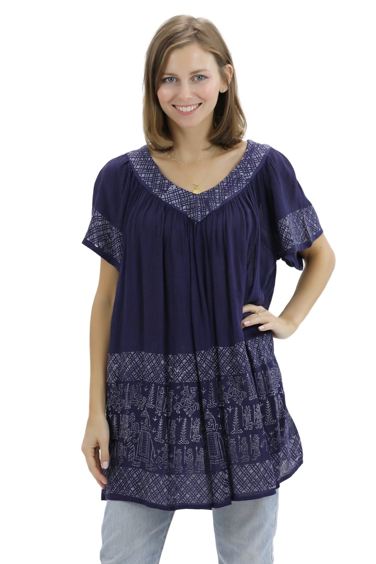 Geometric Border Print Blouse 94 - Advance Apparels Inc