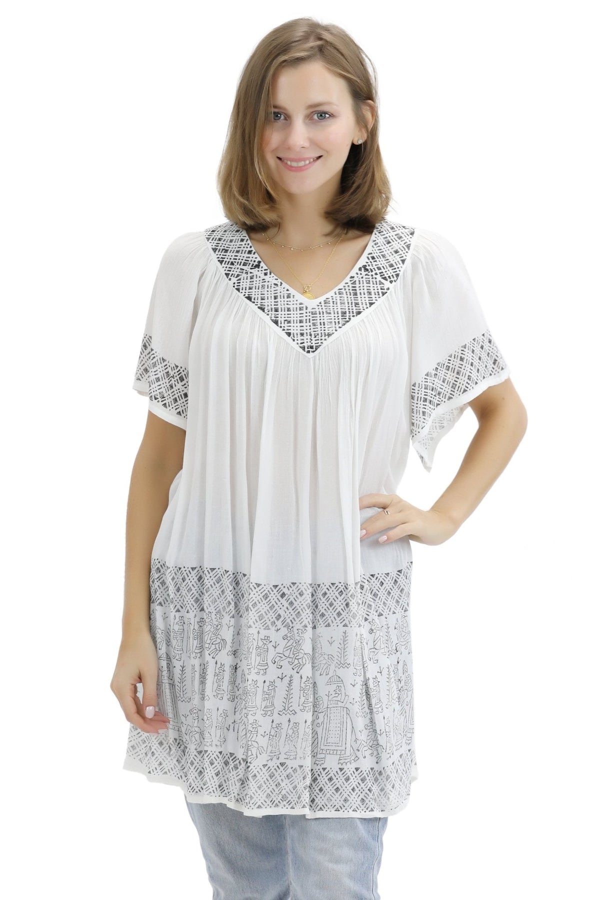 Geometric Border Print Blouse 94 - Advance Apparels Inc