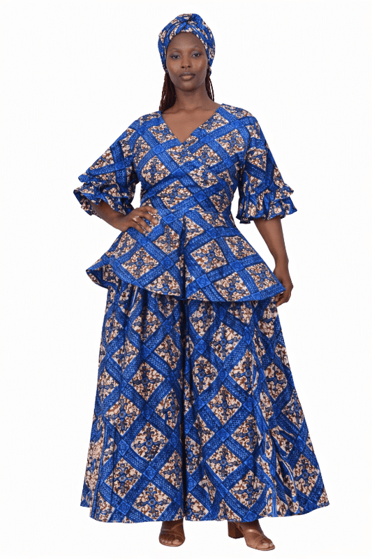Geometric Diamond Print Peplum Set AS-25072-B096 - Advance Apparels Inc