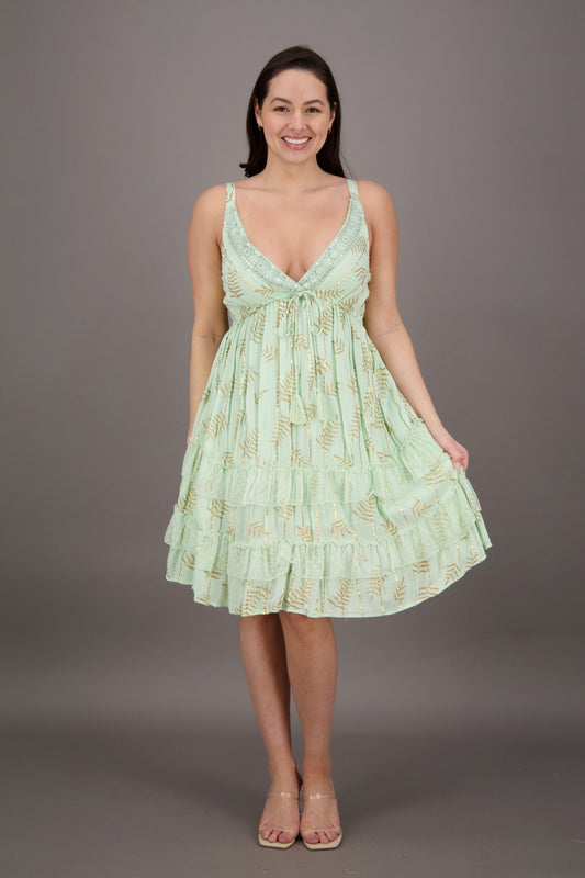 Golden Leafy Pastel Middy Dress 24927 - Advance Apparels Inc