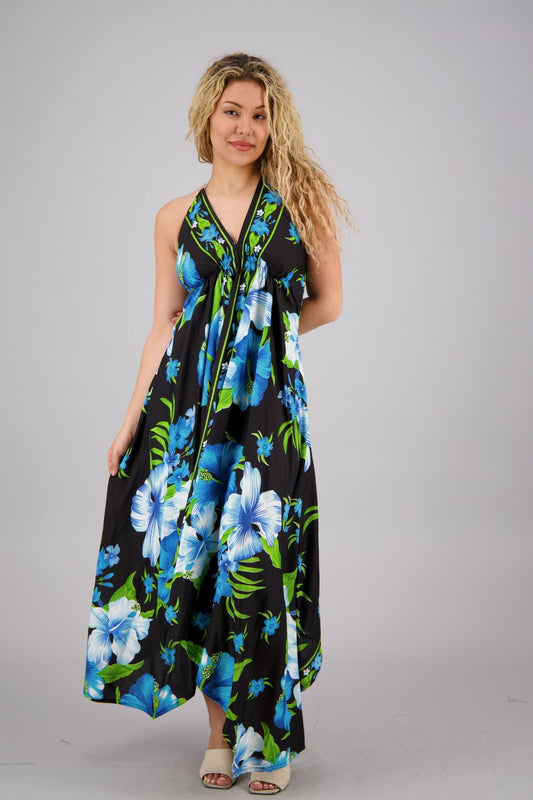 Halter Top Elastic Back Floral Print Dress 1972 - BLK - Advance Apparels Inc