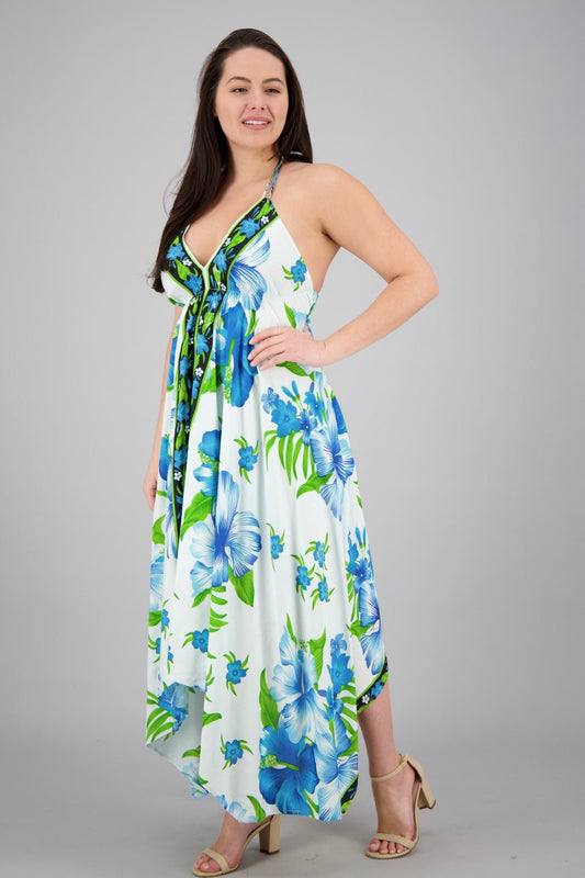 Halter Top Floral Print Scarf Dress 1972 - WHT - Advance Apparels Inc