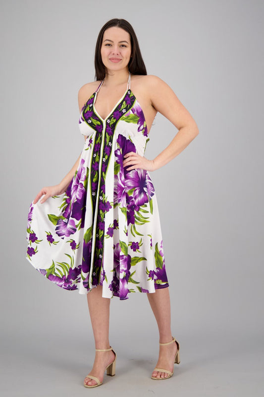 Halter Top Floral Print Scarf Dress 1973 - WHT - Advance Apparels Inc