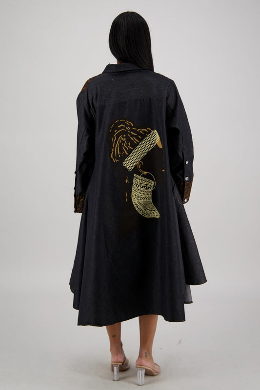 Hi - Lo Black Denim Dress with Leopard Details AD - 25094 - Advance Apparels Inc