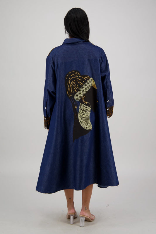 Hi - Lo Blue Denim Dress with Leopard Details AD - 25094 - Advance Apparels Inc