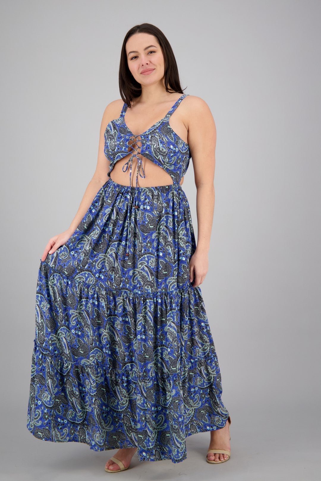 Hollowed SIlk Maxi Dress AB29017 - Advance Apparels Inc