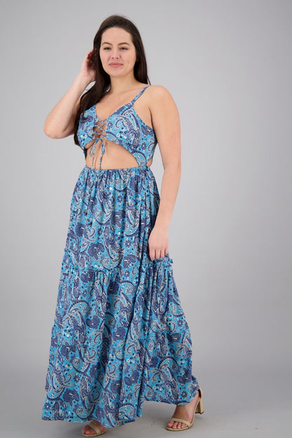 Hollowed SIlk Maxi Dress AB29017 - Advance Apparels Inc