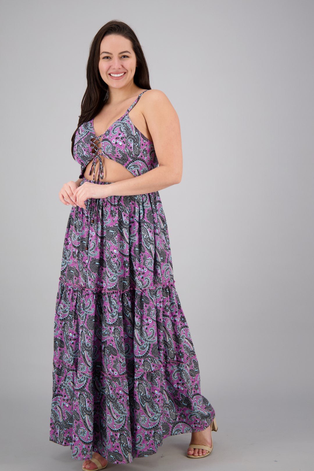 Hollowed SIlk Maxi Dress AB29017 - Advance Apparels Inc