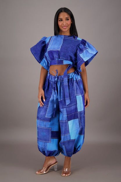 Indigo Patchwork Two - Piece Set APS - 25078 - B084 - Advance Apparels Inc