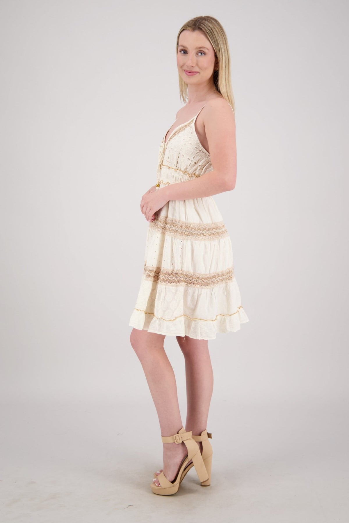 Ivory Boho Chic Tiered Mini Dress 25217 - Advance Apparels Inc