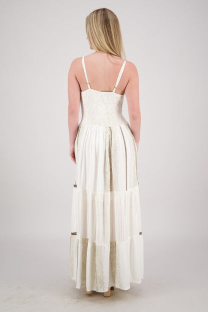 Ivory Mirror Trim Tiered Maxi Dress 25236 - Advance Apparels Inc