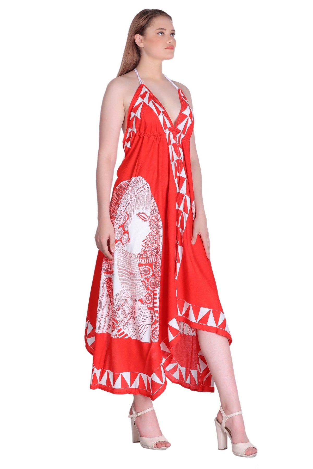 Long Geometric Print Halter Dress 1950 - Advance Apparels Inc