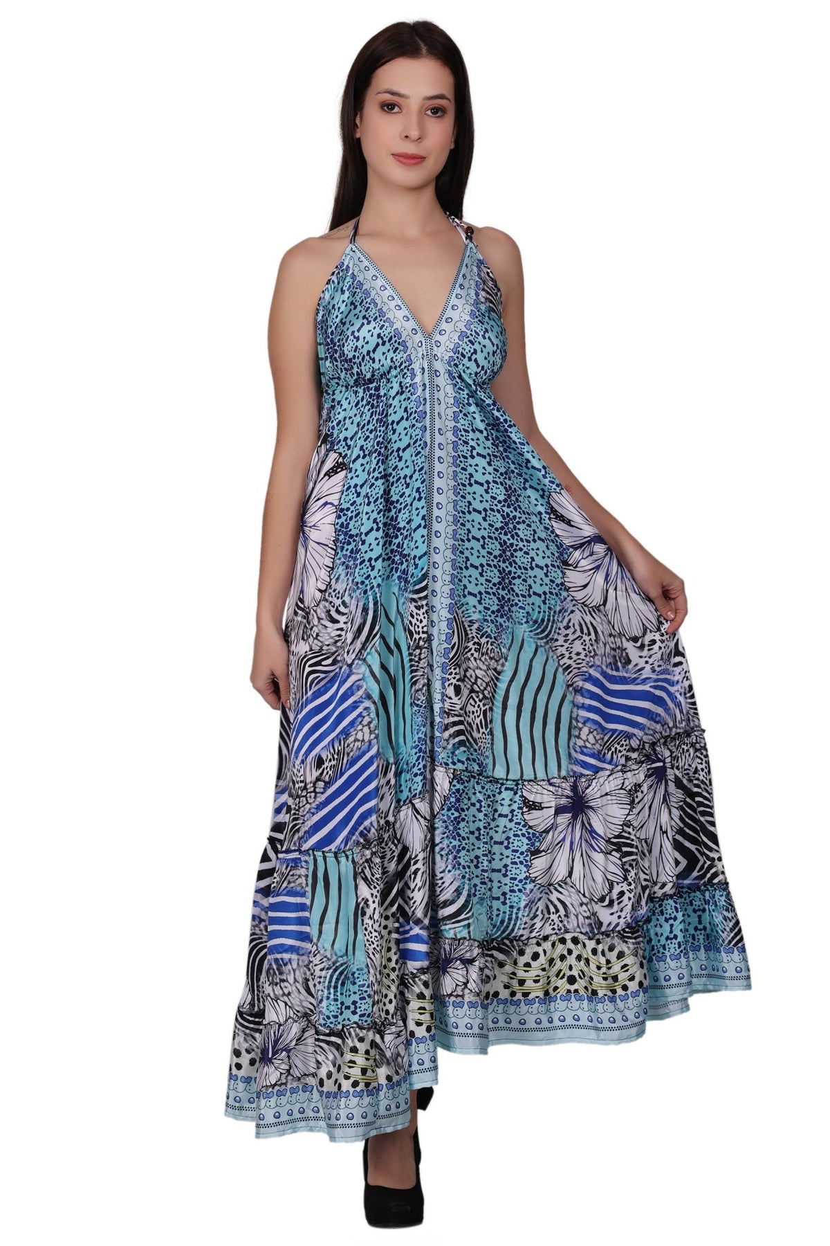Long Silk Halter Top Dress AB-26038 - Advance Apparels Inc