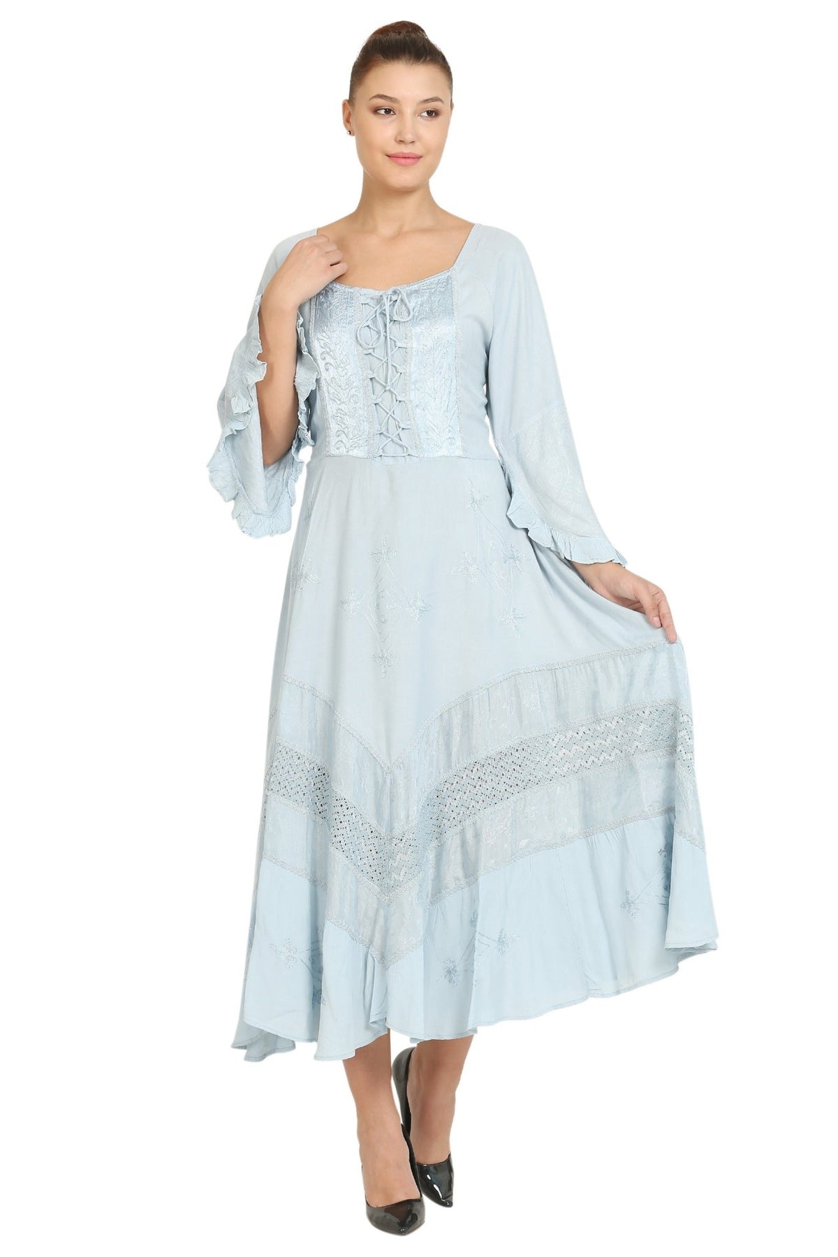 Long Sleeve Acid Wash Corset Dress 15223 - Advance Apparels Inc