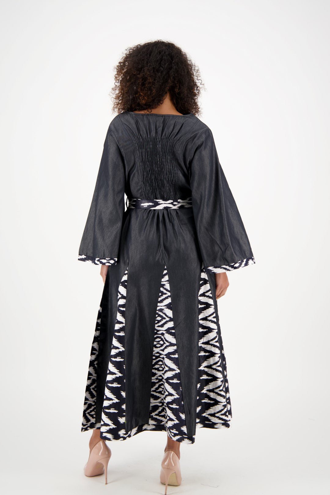 Long Sleeve Maxi Dress w/ Matching Ankara Print Belt 2193 - 419 - Advance Apparels Inc