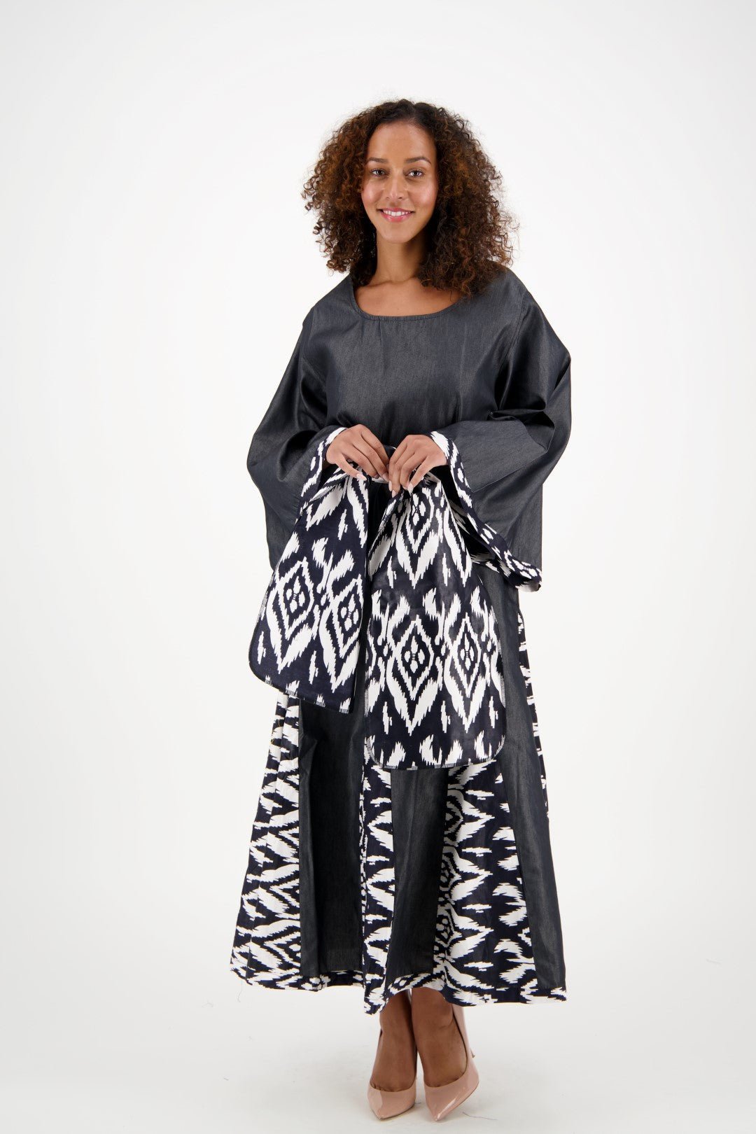 Long Sleeve Maxi Dress w/ Matching Ankara Print Belt 2193 - 419 - Advance Apparels Inc