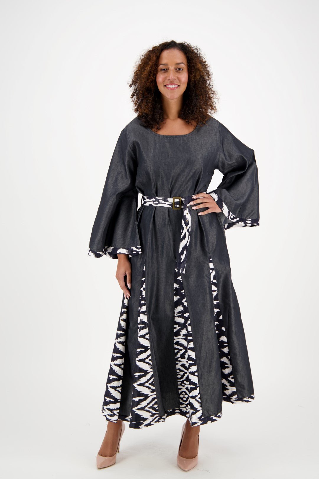 Long Sleeve Maxi Dress w/ Matching Ankara Print Belt 2193 - 419 - Advance Apparels Inc