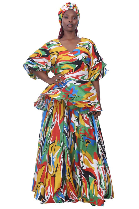 Multicolor Swirl Print Wrap Set AS-25072-B095 - Advance Apparels Inc