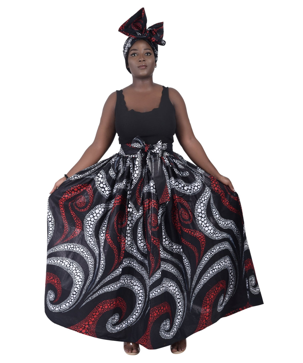 Mystical Red African Print Maxi Skirt Elastic Waist 16317 - 28 - Advance Apparels Inc