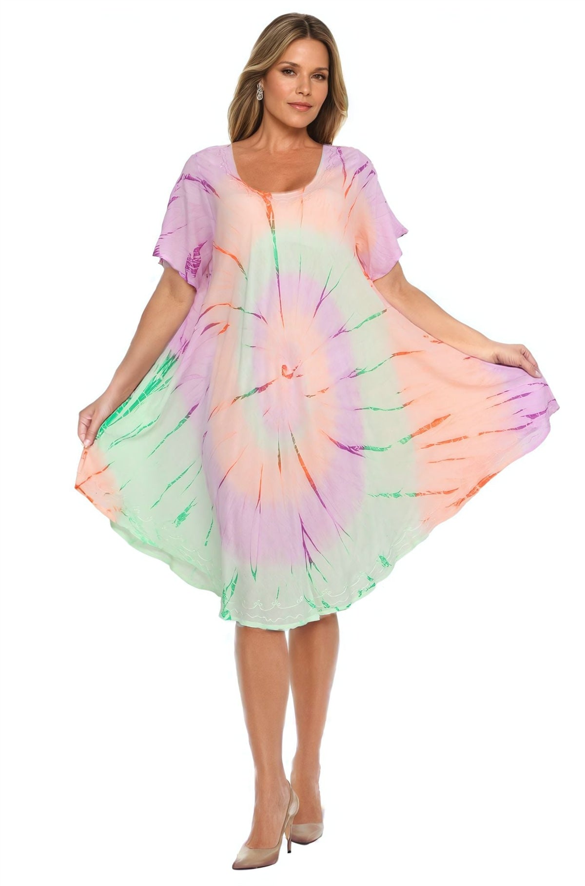 Neon Tie Dye Cap Sleeve Dress 442128 - Advance Apparels Inc